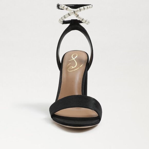 SAM EDELMAN Yanelli Pearl Embellished Satin Sandals in Black Satin Size US 5.5 - Picture 2 of 8